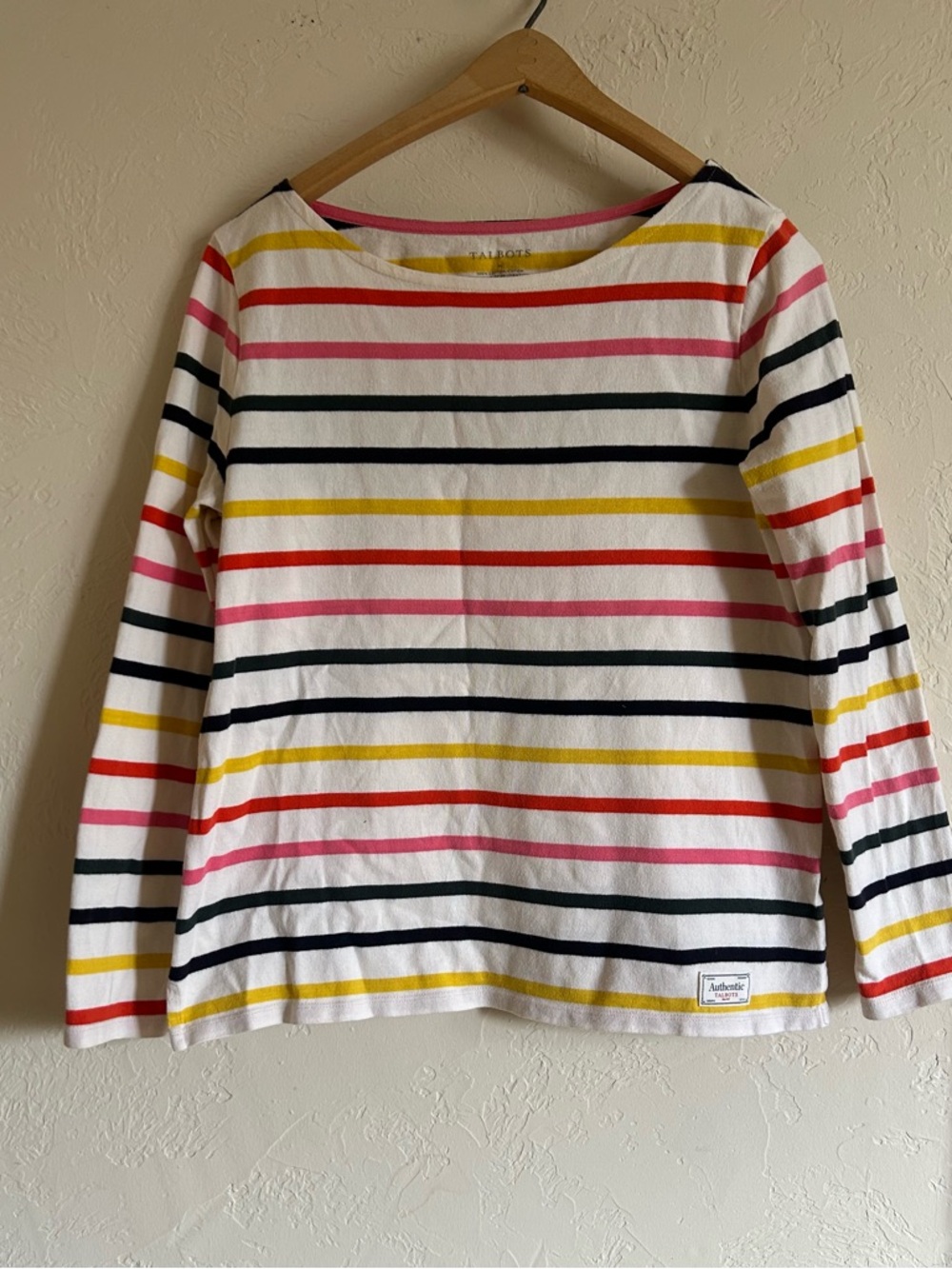 100% Cotton, classic colorful sailor stripe, long sleeve top, Talbots Size M